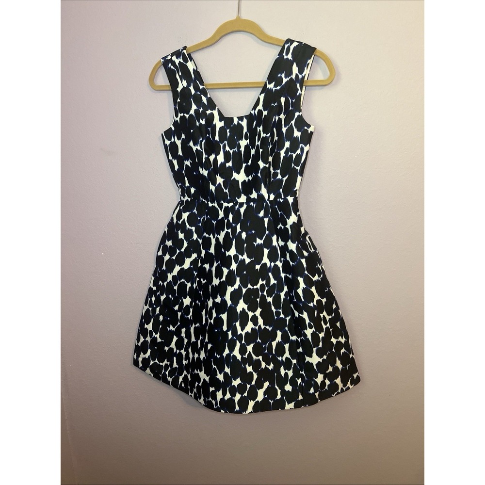 Kate Spade Black White Blue Dress Leopard Fit Flare Pockets Size 00 XS New $398